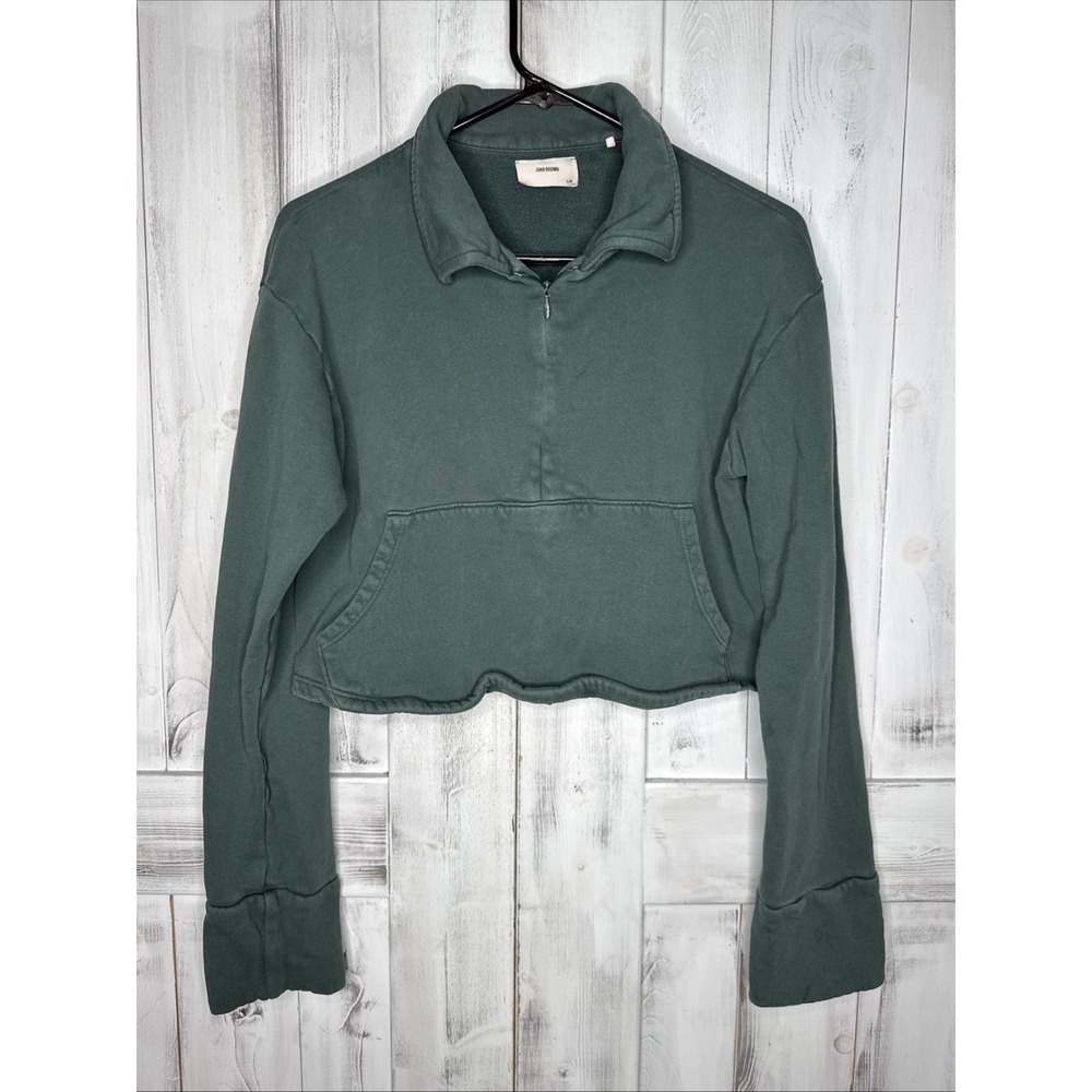 Joah Brown Green Aspen Cropped Slouchy Oversized 1/2 Half Zip Sweatshirt Top S/M